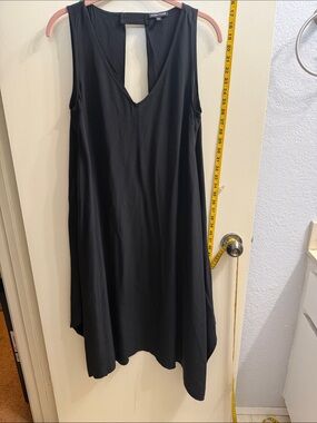 Eileen Fisher Black Asymmetrical Sleeveless V-Neck Dress silk